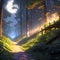 Enchanted mystical forest light pathway ominous scene seq 4 of 26