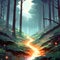 Enchanted mystical forest light pathway ominous scene seq 6 of 26