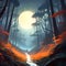 Enchanted mystical forest light pathway ominous scene seq 7 of 26