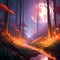 Enchanted mystical forest light pathway ominous scene seq 9 of 26