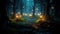 Enchanted Night Mystical Magical Forest with Glowing Lights. created with Generative AI