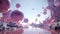 Enchanted Pink Forest and Floating Spheres: A Dreamy Fantasy Landscape.