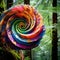 Enchanted Spiral: Vibrant Fabric Motion in Forest