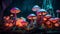 Enchanted Symphony: Exploring a Wonderland of Colorful Fungi in Purple and Yellow