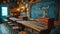 The Enchanted Symposium: A Long Wooden Table in Front of a Chalkboard