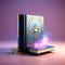 Enchanted Tome: 3D Render of a Magical Book Against a Solid Background