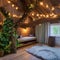 An enchanted treehouse playroom with rope bridges, fairy lights, and tree stump seating5