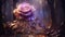 Enchanted Twilight: Floating Purple Rose in Mystical Forest