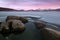 Enchanted view of frozen Campotosto lake in winter at sunset, Abruzzo