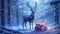 Enchanted Winter Forest Deer and Presents in the Snow