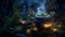 Enchanted witch\\\'s cauldron brewing potions in a moonlit forest on Halloween HD 1920 * 1080 image