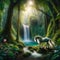 Enchanted Woodland Retreat: AI-Generated Unicorn by Serene Waterfall