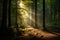 Enchanted Woods: Morning Light Filtering Through Trees.