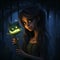 Enchanting 2d Game Art: Green-eyed Girl And Her Mysterious Green Cat