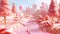 Enchanting 3D sweetscape: whimsical candy land features chocolate rivers and candy cane trees, evoking a magical and