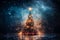 Enchanting abstract fantasy festive Christmas tree, illuminated with ethereal lights and magical ornaments, set against a