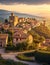 Enchanting AI Creations: Italian Landscape Magic with Cottage, River, Medieval Village, and Castle at Summer Sunset