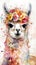 Enchanting Alpaca Cria in a Colorful Flower Field for Art Prints and Greeting Cards.