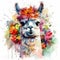 Enchanting Alpaca Cria in a Colorful Flower Field for Art Prints and Greetings.