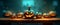 Enchanting Array of Mysterious Halloween Pumpkins in the Midnight Blue Darkness AI generated