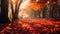 Enchanting autumn forest ablaze with vibrant red. Ai Generated.NO.04