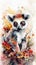 Enchanting Baby Lemur in a Colorful Flower Field for Art Prints and Greetings.