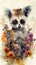 Enchanting Baby Lemur in a Colorful Flower Field for Art Prints and Greetings.