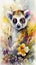 Enchanting Baby Lemur in a Colorful Flower Field for Art Prints and Greetings.