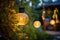 Enchanting Backyard Illumination Captivating Blurred Background. Generative AI