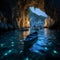 Enchanting beautiful glow of sea, a surreal sight of glowing cave, glittering effect, coastline