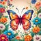 Enchanting butterfly fluttering among vibrant flowers
