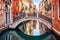 Enchanting Canal in Venice, Italy Adorned with a Picturesque Bridge. AI