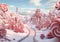 Enchanting Candy Castle: A Whimsical Winter Wonderland with Pink