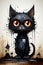 Enchanting Cartoon Fantasy Cat for Halloween. Generative Ai