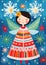 Enchanting Children's Christmas card illustration showcasing a celestial Christmas angel