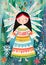 Enchanting Children's Christmas card illustration showcasing a celestial Christmas angel