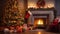 Enchanting Christmas Living Room Scene: Hyper-Realistic Decor, Cozy Fireplace, and Festive Presents Render.