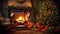 Enchanting Christmas Living Room Scene: Hyper-Realistic Decor, Cozy Fireplace, and Festive Presents Render.