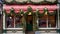 Enchanting Christmas Storefront: Greens, Red Bows, Candy Canes, and Festive Delight