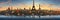 Enchanting cosmopolitan travel and tourism backdrop with blurred bokeh and cityscape silhouettes