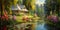 Enchanting Cottage Pond: A Whimsical Portrait of Princess Pads