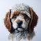 Enchanting Curls: A Captivating Watercolor Portrait of a Charming Cavapoo