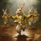 Enchanting Dance Of Yellow-suited Rabbits In A Realistic Fantasy Artwork