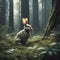 Enchanting Day in the Forest Adorable Baby Rabbit in a Flower Grove