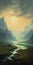 Enchanting Digital Fantasy Landscape: Mountain Fjord Painting