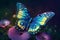 Enchanting Encounter Blue Butterfly on Purple Blossom - generative AI, AI generated