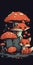 Enchanting Encounter. Fox Amidst a Whimsical Forest of Mushrooms .