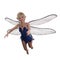 Enchanting fairy flying in a blue dress. Isolated 3D illustration