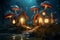 Enchanting Fairy mushroom houses fiction. Generate Ai