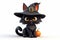 Enchanting feline charms 3d cartoon witch black cat with pumpkin